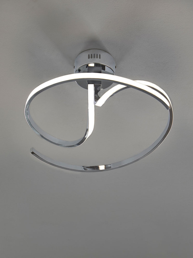 Chrome sculptural LED flush ceiling light 2-arm design - British product