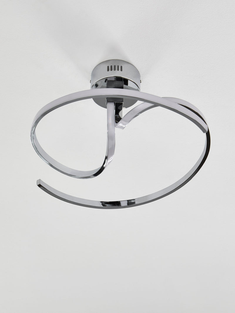 Chrome sculptural LED flush ceiling light 2-arm design - British product