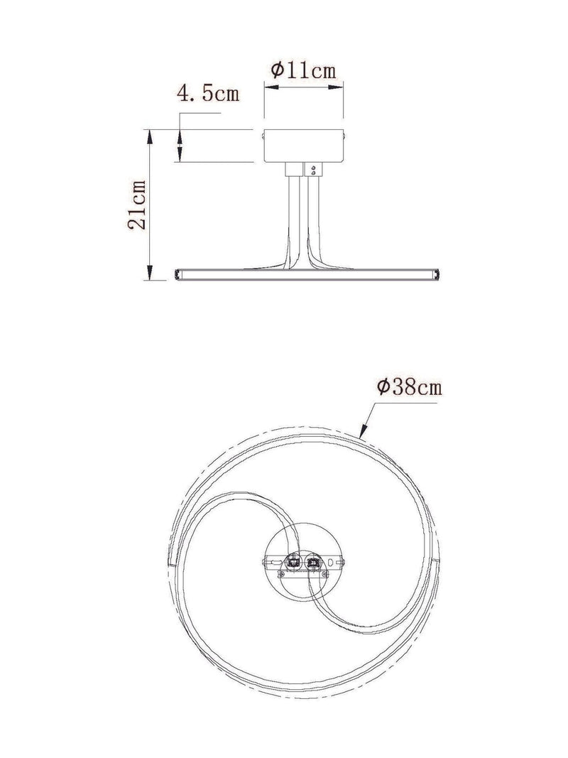 Chrome sculptural LED flush ceiling light 2-arm design - British product