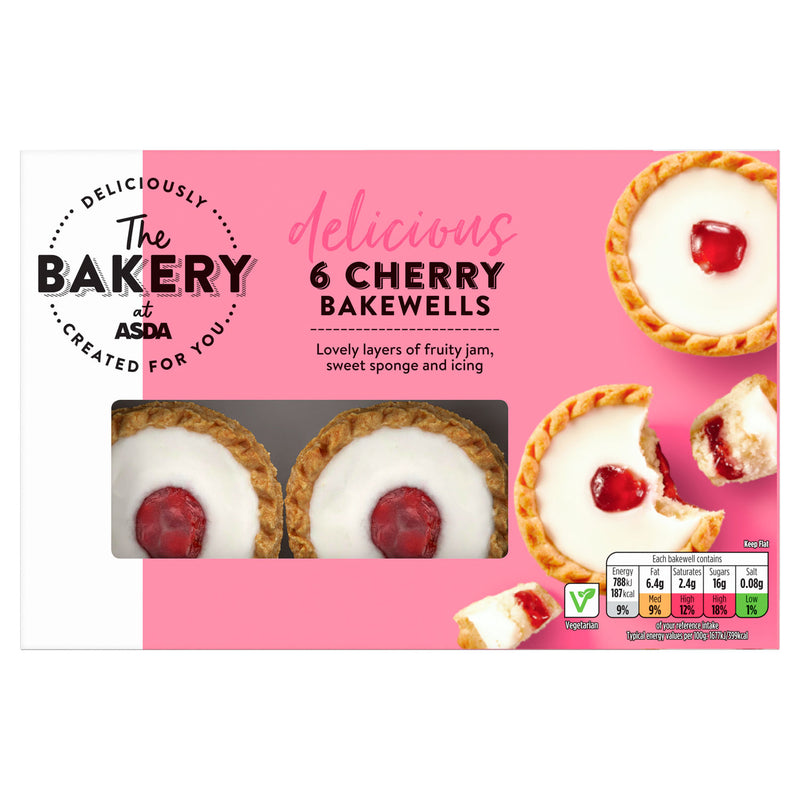 ASDA Cherry Bakewells plum jam almond pastry 6 pack (British brand)