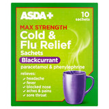 ASDA Max Strength cold flu sachets blackcurrant 10 pack, imported from the UK