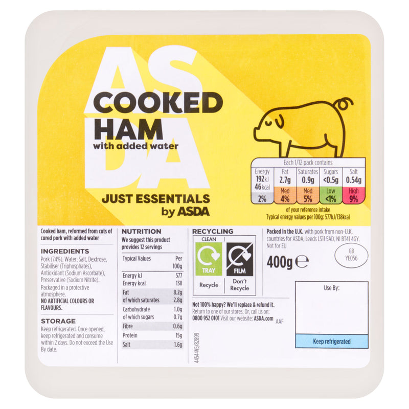 Just Essentials cooked ham with water 400g, UK version