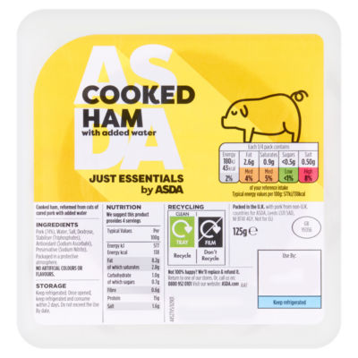 Just Essentials cooked ham 125g, imported from the UK