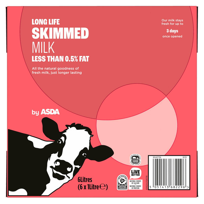 ASDA UHT skimmed long life milk 6 x 1 Litre (British brand)