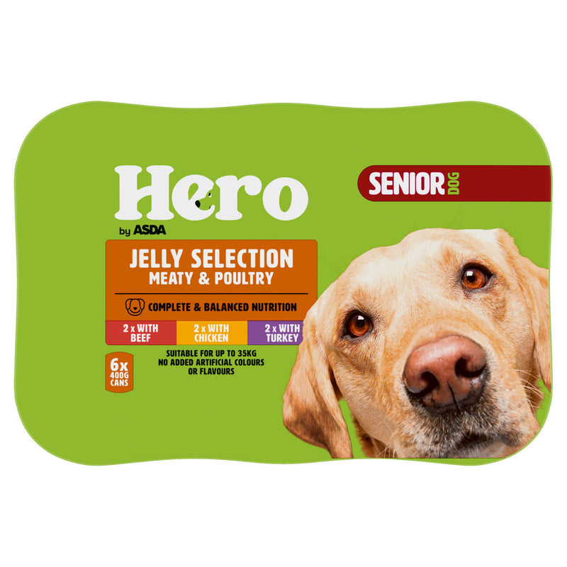 Hero Senior Dog Food Meaty & Poultry Jelly 6 x 400g, UK version