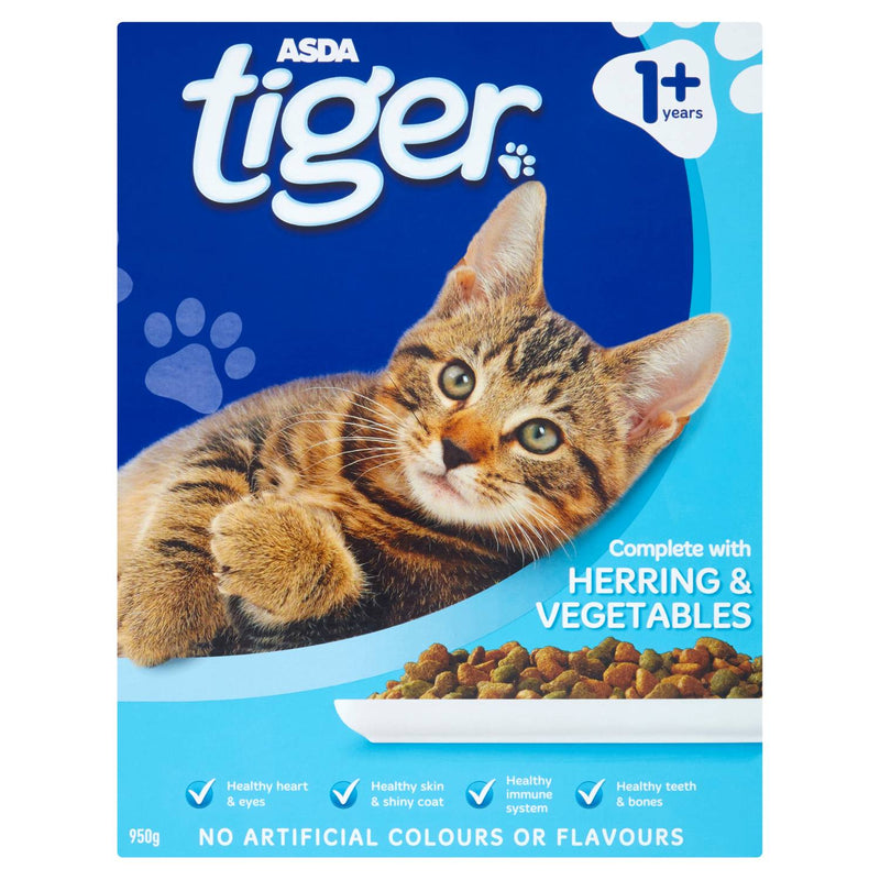 ASDA Tiger Complete cat food herring vegetables 950g, imported from the UK