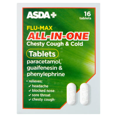 ASDA Flu-Max All-in-One Chesty Cough & Cold Tablets 16 Tablets - British product