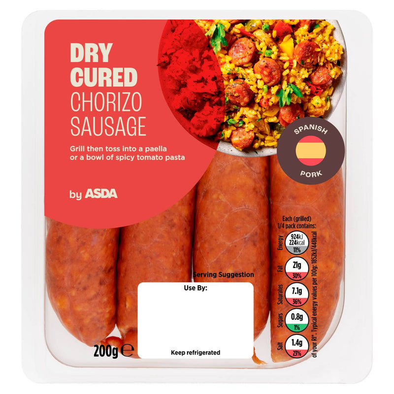 ASDA dry cured chorizo sausage 200g, UK version