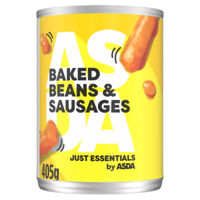 ASDA baked beans with sausages in tomato sauce 405g, UK version