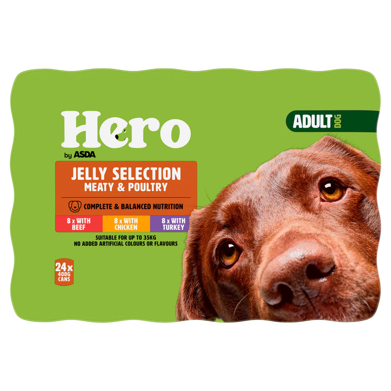 Hero by ASDA wet dog food jelly selection multipack 24x400g, UK version