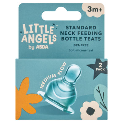 Little Angels 2 Pack Standard Neck Bottle Teats Medium Flow 3m+, UK version