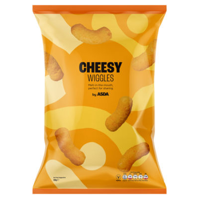 Asda Cheesy Wiggles cheese flavour maize snacks 120g - British product