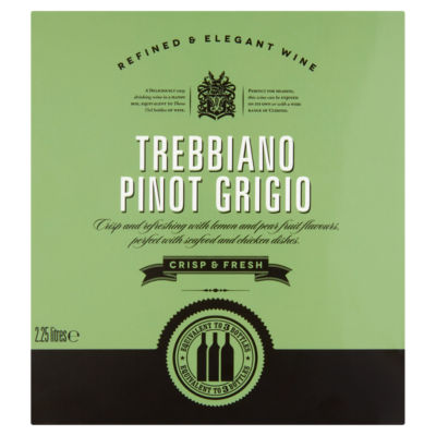 Trebbiano Pinot Grigio boxed wine 2.25 litres, imported from the UK