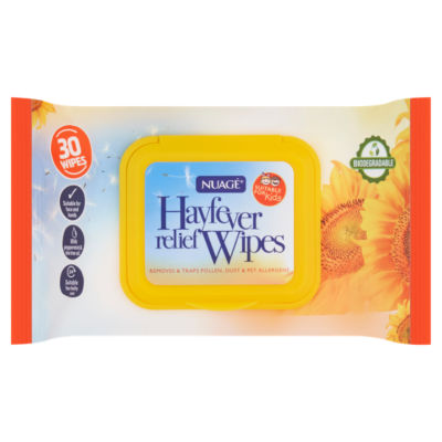 Nuage hayfever relief wipes with peppermint and tea tree oil 30 wipes, imported from the UK