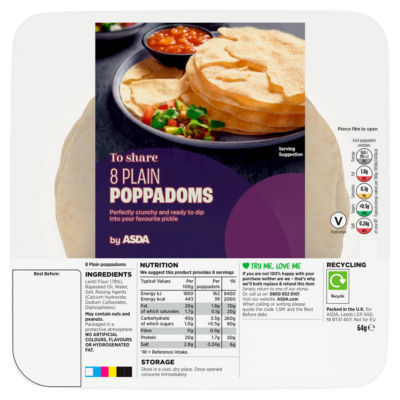 ASDA Natur Poppadoms 64g, importiert aus Großbritannien