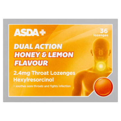 ASDA Dual Action Honey & Lemon Flavour Throat Lozenges 36 Lozenges - British product