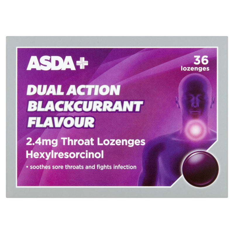 ASDA Dual Action blackcurrant throat lozenges 36 count - British product