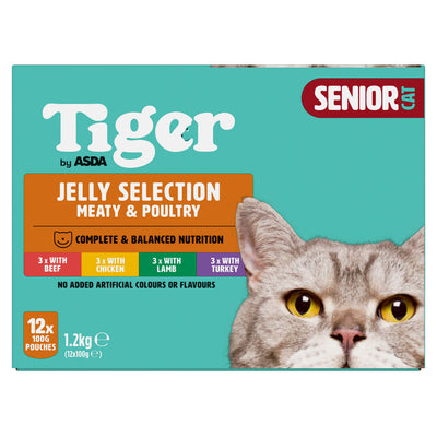 ASDA Tiger Meaty & Poultry Selection in Jelly 8+ Years Wet Cat Food 12 x 100g- Buy online at McGrocer