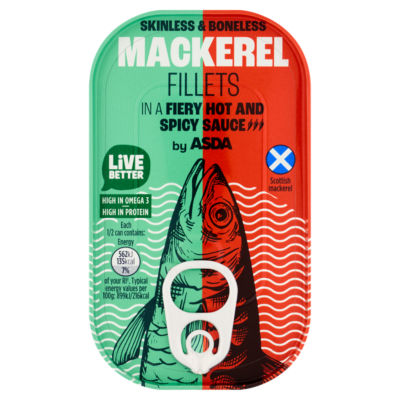 ASDA mackerel fillets in fiery hot and spicy sauce 125g - British product