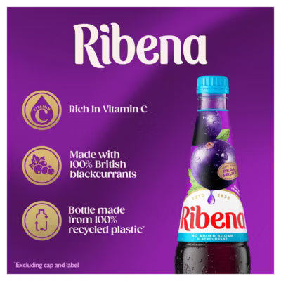 Ribena blackcurrant squash no added sugar 1.5L, imported from the UK