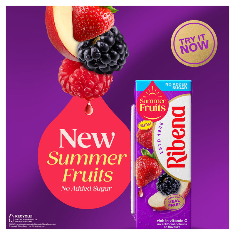 Ribena Summer Fruits no added sugar juice drink 6x250ml cartons - British product