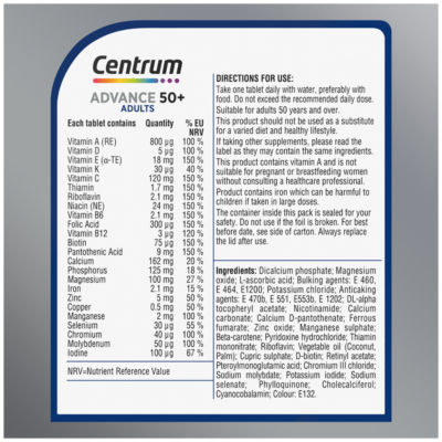 Centrum Advance 50+ multivitamin tablets 30s - British product