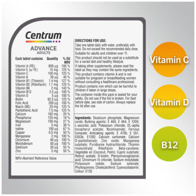 Centrum Advance multivitamin tablets 30s - British product