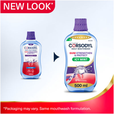 Corsodyl Gum Strengthen and Protect Mouthwash Icy Mint 500ml, UK version