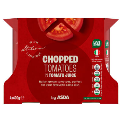 ASDA chopped tomatoes in tomato juice 4 x 400g - British product