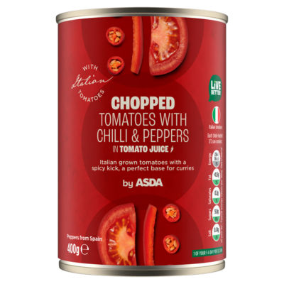 ASDA tinned chopped tomatoes with chilli and peppers 400g - British product