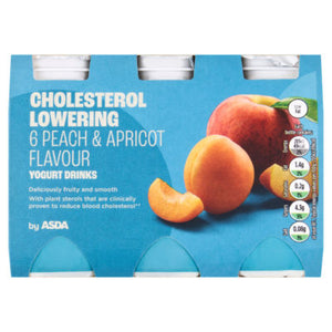 ASDA Cholesterol Lowering Peach & Apricot Flavour Yogurt Drinks 6 x 100g