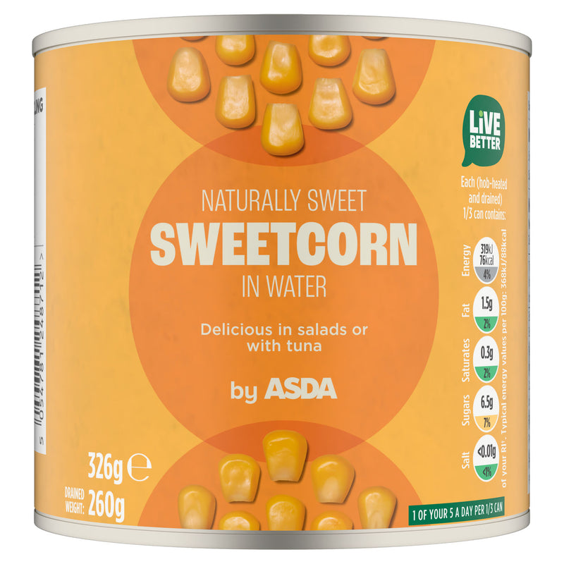 ASDA Sweetcorn in water 326g can - British product