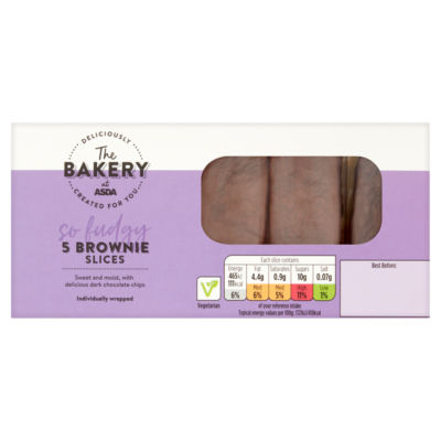 The Bakery at ASDA dark chocolate chip brownie slices 5 slices (British brand)