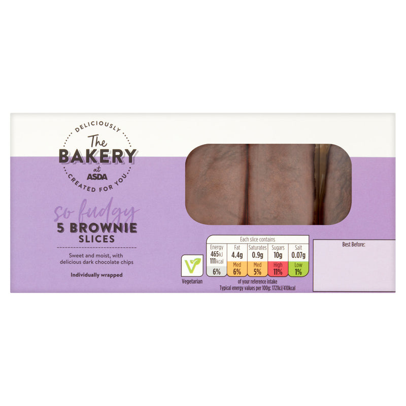 The Bakery at ASDA dark chocolate chip brownie slices 5 slices (British brand)