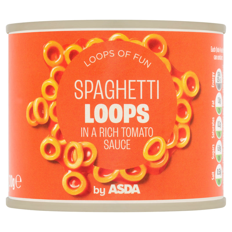 ASDA spaghetti loops in tomato sauce 210g, UK version