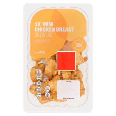 ASDA 10 mini kyllingbrystspyd lett krydret ferdigkyllingspyd 120g