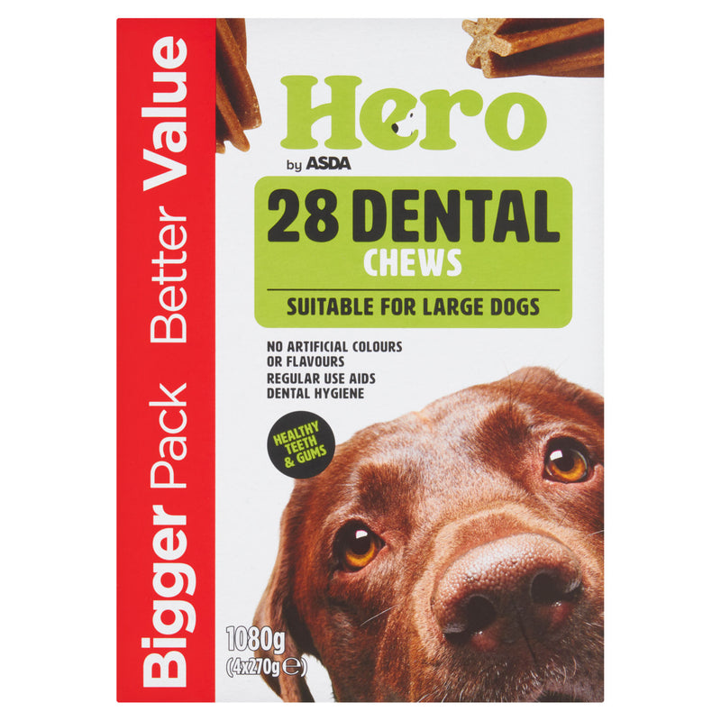 Hero by ASDA 28 Dental Chews for large dogs 4 x 270g, UK version