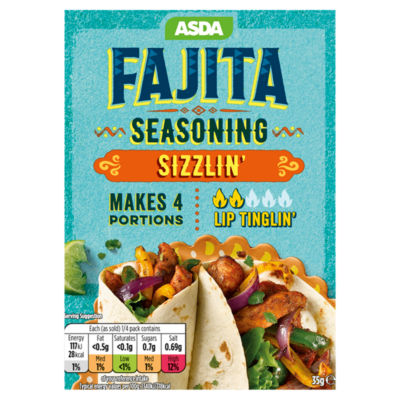 ASDA Sizzlin Fajita Seasoning 30g, imported from the UK
