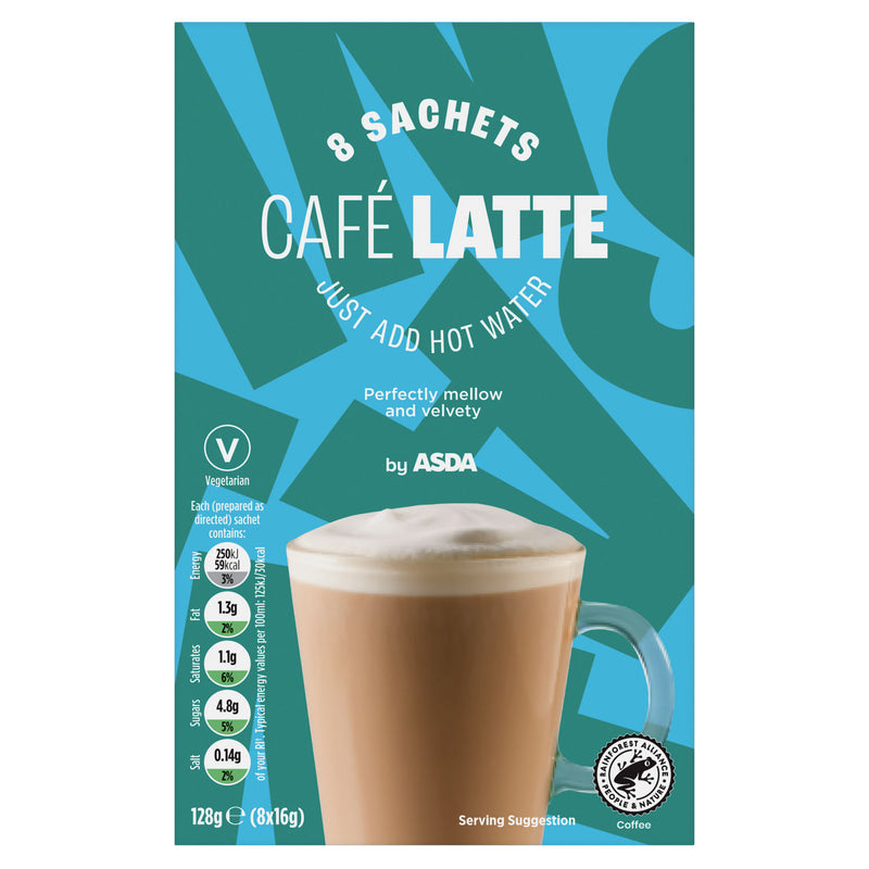 ASDA Café Latte instant coffee sachets 128g - British product
