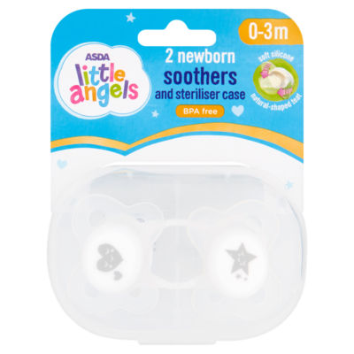 ASDA Little Angels newborn soothers with steriliser case 0-3 months, imported from the UK