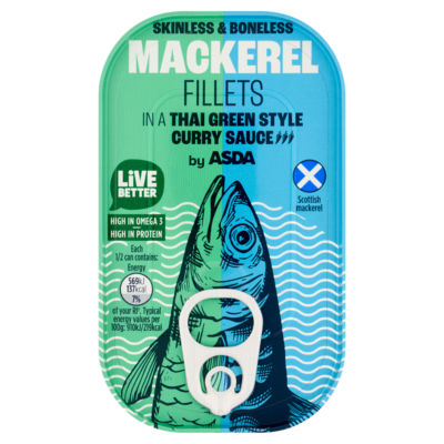 ASDA Mackerel Fillets in Thai Green Curry Sauce 125g can - British product