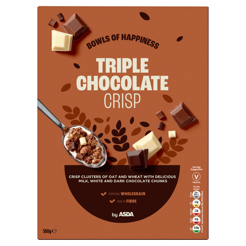 ASDA Triple Chocolate Crisp cereal clusters 500g (British brand)