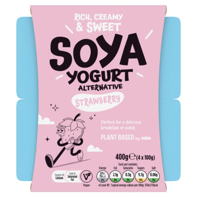 ASDA ASDA Plant Based Strawberry Soya Yogurt 4 x 100g- Buy online at McGrocer