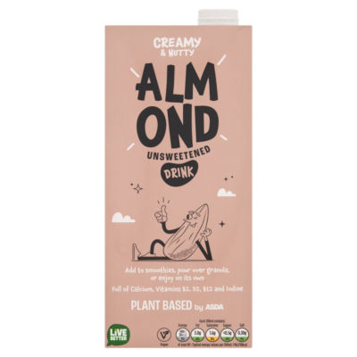 ASDA Plant Based Unsweetened Almond Drink 1L - British product