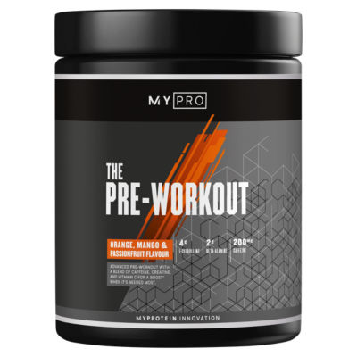 MyProtein pre-workout powder Orange Mango Passionfruit 465g, imported from the UK