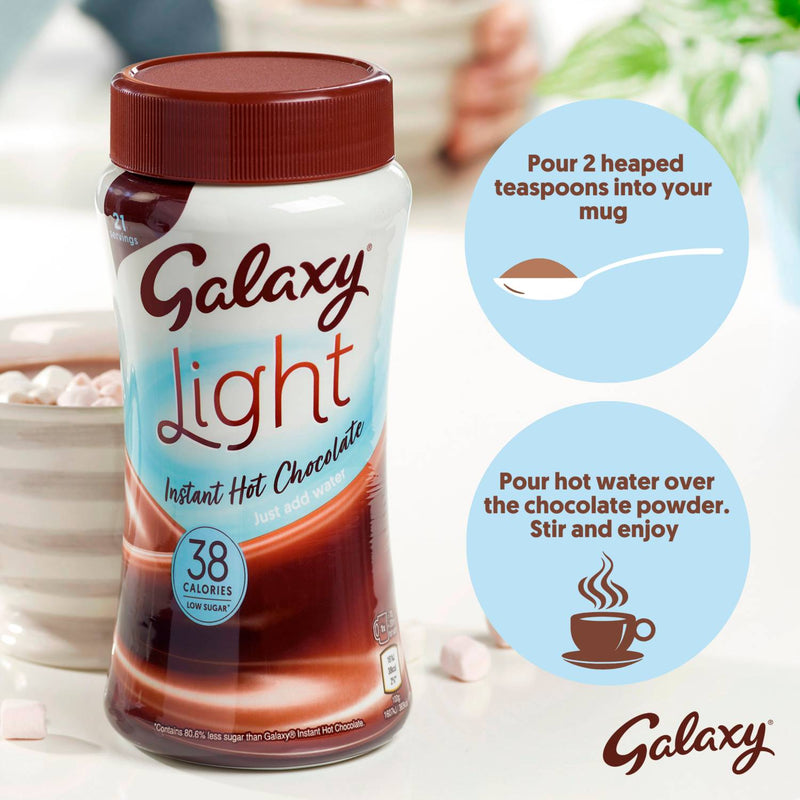 Galaxy light hot chocolate 210g, imported from the UK
