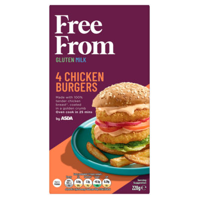ASDA ASDA Frei von Hähnchen-Burgern 4 Stück 228g - Online kaufen bei McGrocer