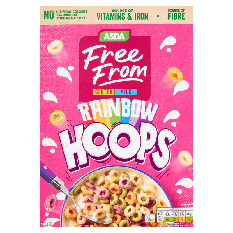 ASDA Free From Rainbow Hoops cereal 300g - British product