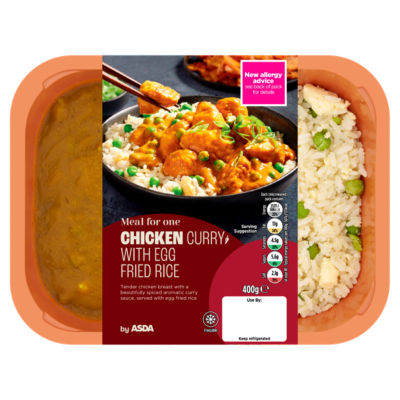 ASDA Hühnchen-Curry mit Ei-Fried-Rice, Fertiggericht für 1 Person, 400 g