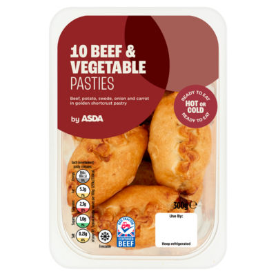 ASDA Beef Vegetable Pasties 10 pack 300g - British product